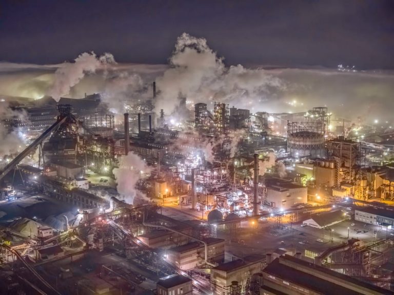 Night Mist Transforms Japanese Factory into Otherworldly Spectacle