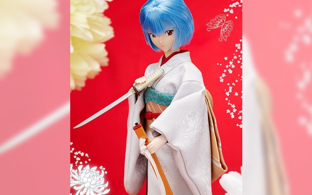 Rei From Evangelion Wears Kimono With A Japanese Sword