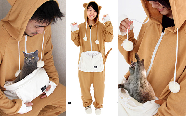 Forget The Hoodie, These Cat-Pouch Jumpsuits From Japan Let You Cuddle Kitties While Being One