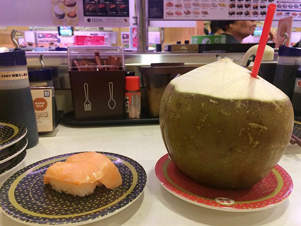 Japan’s Sushi Restaurant Serves A Small Plate Of Sushi And A Big Coconut…