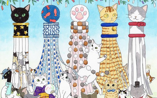 Tanabata Festival Celebrates Cats With Long Blowy Decorations