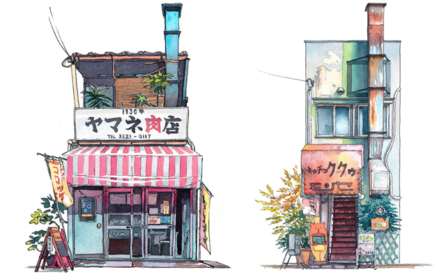 Nostalgic Watercolors Reveal Stores Located Inside Tokyo’s Old Buildings