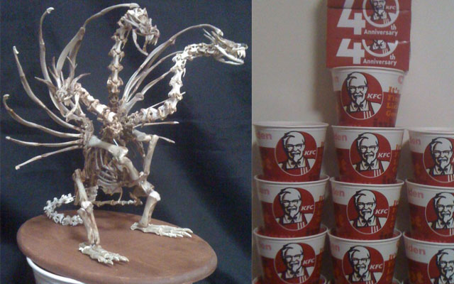 Japanese Bone Artist Crafts Amazing King Ghidora Figure Out Of KFC Chicken Bones