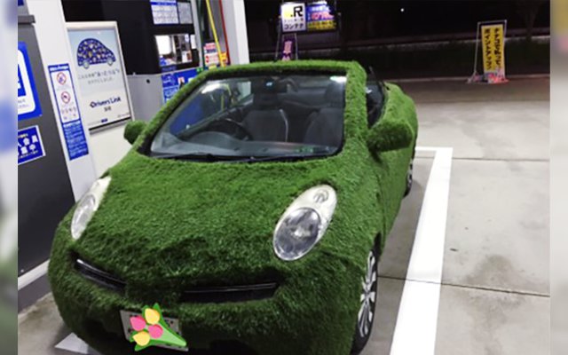 A Hairy Green Car Made An Appearance At The Local Gas Station