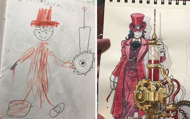 Professional Anime Artist Turns His Sons’ Sketches Into Amazing Anime Characters