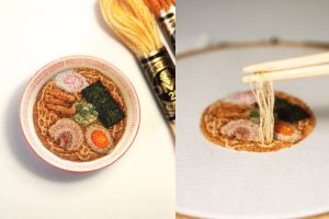 Japanese Embroidery Artist Paints With Needle And Thread To Create Miniature Artwork Of Food