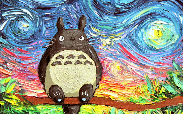 Once Mistaken For Van Gogh, This Artist Paints Totoro, No Face, And Other Famous Characters Under A Starry Night Sky
