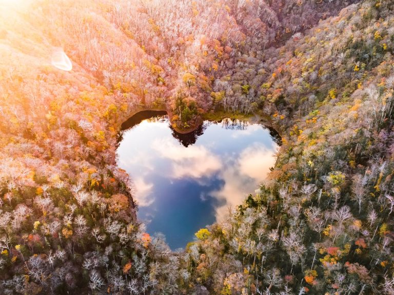 Stunning drone shot reveals gorgeous heart lake in Hokkaido