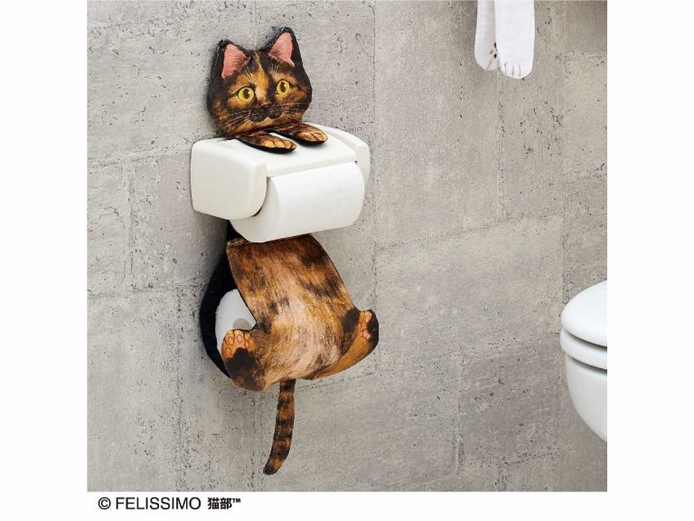Keep a kitty companion with you always with hanging fat cat toilet paper racks