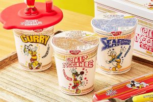 Disney Store and Cup Noodles collab on goods featuring Mickey, Donald and Goofy exercising