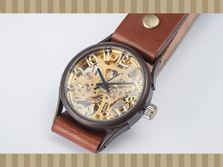Beautiful Japanese handmade skeleton watches have straps made with famous Ibaraki leather
