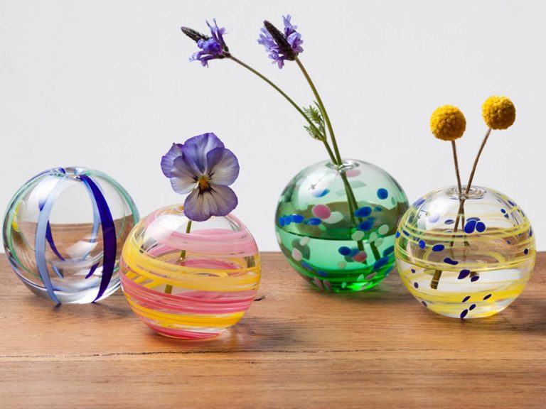 Colorful “Irotemari” Japanese glass balls can be used as single