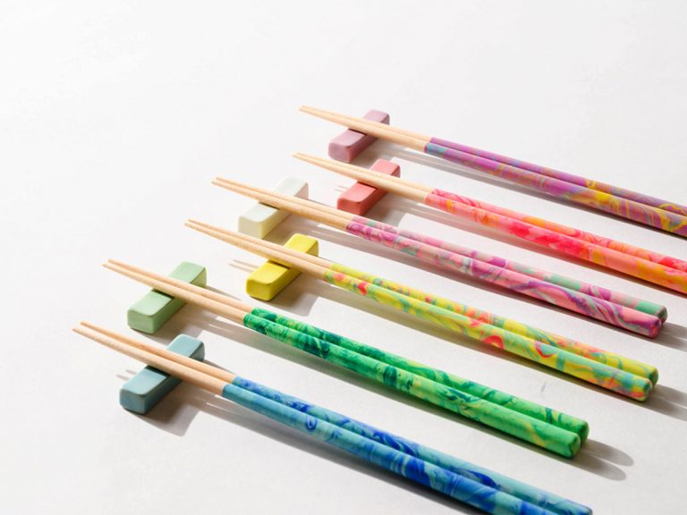 Paint your dinner table with these brilliantly colored marbled chopsticks from a traditional Japanese maker