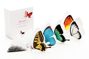 Beautiful butterflies rest on the lip of your teacup with Japanese “Butterfly Tea” series