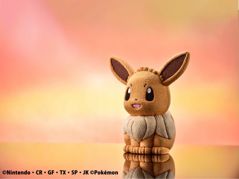 Traditional Japanese doll maker introduces elegant fabric-lined wooden Eevee doll