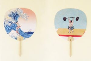Edo era Olympics: Traditional uchiwa fans feature modern sports depicted as ukiyo-e