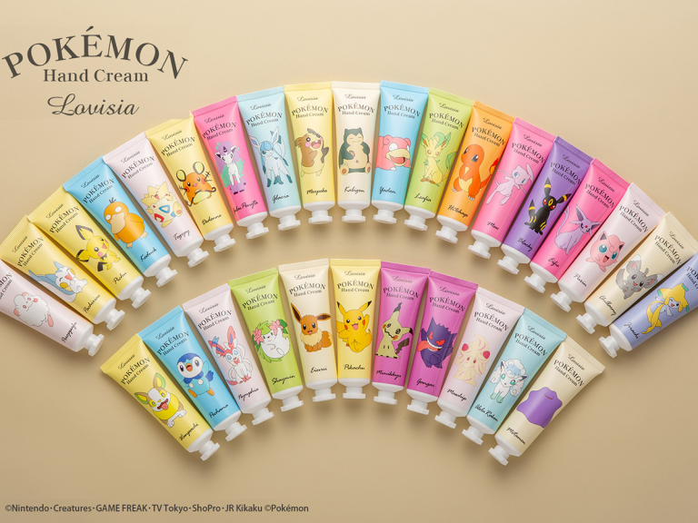 Adorable pastel hand cream collection is colour-coded by type and includes 30 different Pokemon