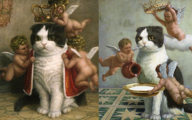 Japanese artist gives cats gorgeous and regal Renaissance art treatment