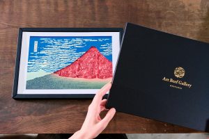 Highest grade wagyu served as traditional Japanese woodblock prints in delicious meat art