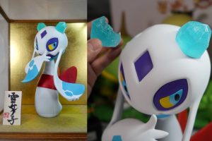 Pokémon clay artist crafts stunning Froslass figure as a Japanese doll display with traditional candy ice crystals