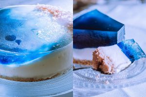 Sandy beach meets cerulean sea in gorgeous cheesecake made by Japanese culinary creator