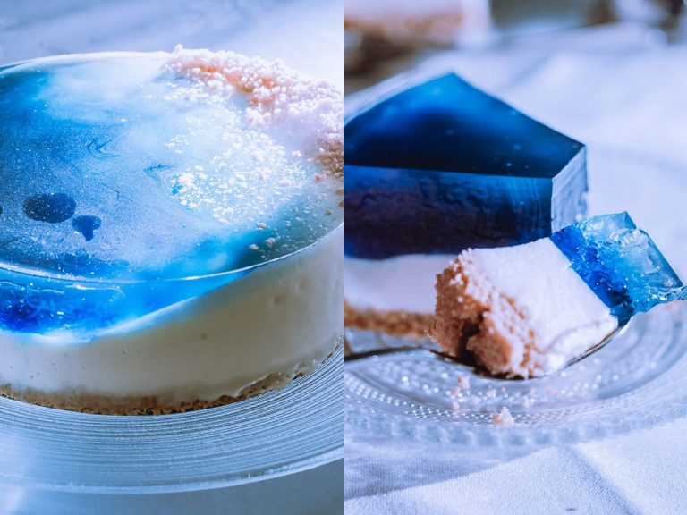 Sandy beach meets cerulean sea in gorgeous cheesecake made by Japanese culinary creator