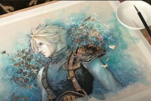 Artist turns Final Fantasy 7 Remake Cloud into stunning traditional Japanese painting