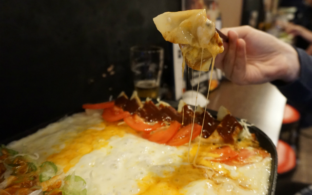 Cheese Fondue Barbeque Gyoza at Best Gyoza Restaurant in Tokyo