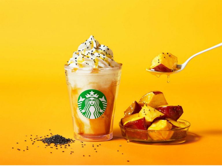 Starbucks Japan’s syrupy “Daigaku Imo Frappuccino” uses a whole candied sweet potato