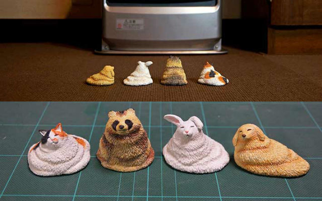 Japanese Figure Maker Crafts Animals Adorably Melting In Front Of A Heater