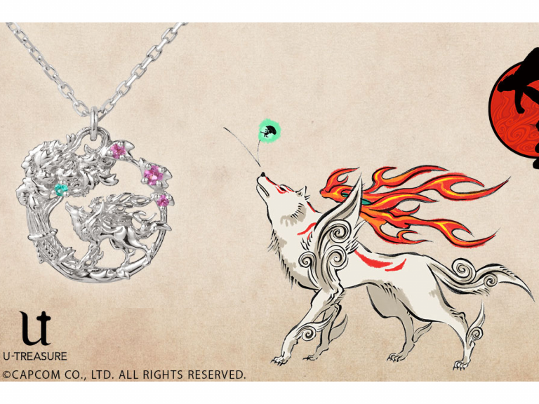 Gorgeous Okami necklace has super detailed Amaterasu plus Issun and blossom made of jewels