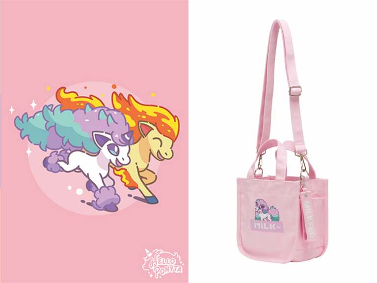 Pokemon collab with kawaii fashion brand Milkfed for pastel Ponyta clothing and accessory line