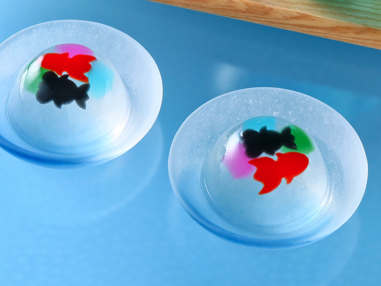 Goldfish swimming in traditional Japanese ‘raindrop’ jellies are a refreshing summer sweet