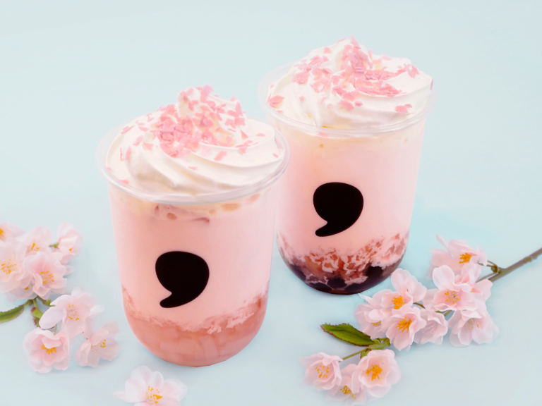 Japanese boba stand unveil peach latte sakura bubble tea for cherry blossom season 2021