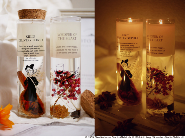 Stylish Studio Ghibli flower candles featuring Kiki and The Baron are perfect for an anime aesthetic interior design
