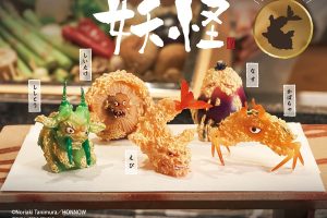 Tempura turns into yōkai monsters in the first of Qualia’s “Con/tempura/ry Art” capsule toy series