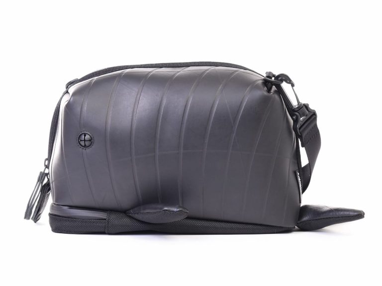 Japanese fashion brand collabs with Discovery Channel on upcycled tire “Whale” shoulder bag